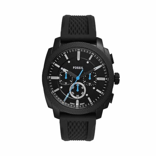 Fossil New Machine Herrenuhr, 44mm Quarz-Chronographenwerk mit Edelstahl- oder Lederarmband