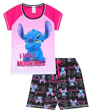 Disney Womens Lilo and Stitch I Hate Mornings Short Cotton Pyjama Set Ladies PJ's (16-18) Pink