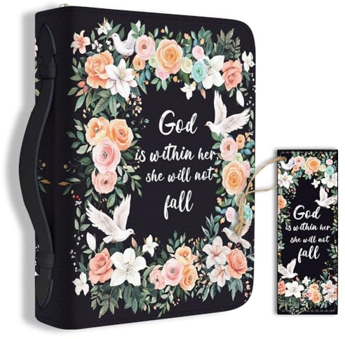 Hobbspring 1 Stück Große Bibelhülle 20.3x28.5x5.9cm PU Leder Bibelhülle Mit Lesezeichen TaubenBlumen Bibel Tragetasche Für Frauen Und Männer Bibel Notizbücher Tragezubehör