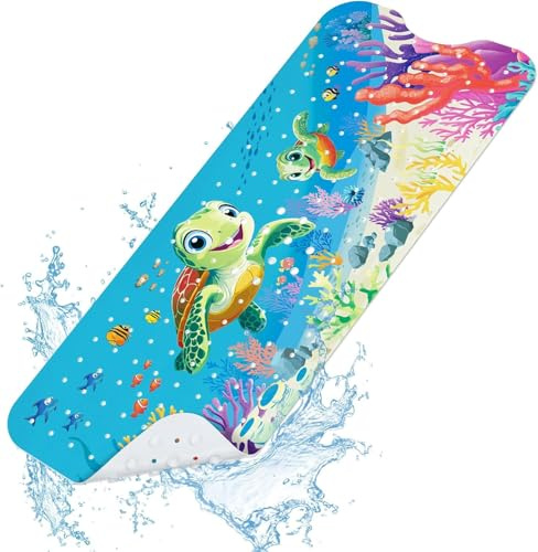 SHUCHING Sea Turtle Bath Mat Non Slip Kids, 100 X 40 cm Extra Long Baby Bathtub Mat Anti Slip, Childrens Shower Mat Non Slip Anti Mould for Bathroom Machine Washable