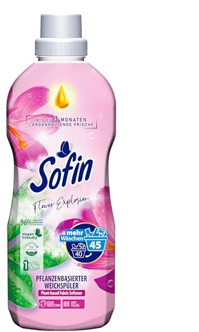 Sofin Weichspüler vegan Flower Explosion 0,81l | Für 45 Waschgänge, Mit Anti-Pilling-Effekt, Himmlisch weiche & duftende Wäsche
