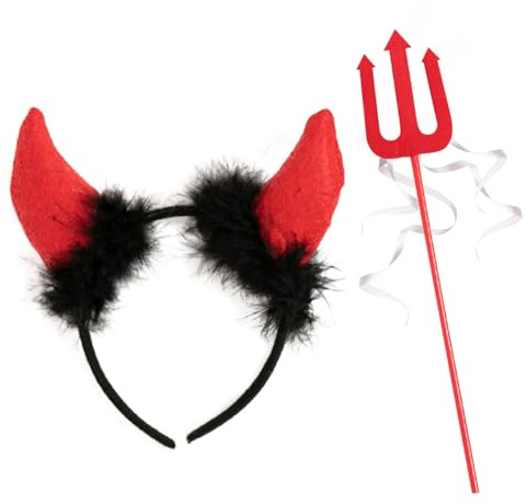 COACOM 1 Fascia per La Testa E 1 Forcella di Oggetti di Scena, Accessori per Costumi del Diavolo, Accessori per Il Gioco di Ruolo, Accessori in Costume in Maschera.