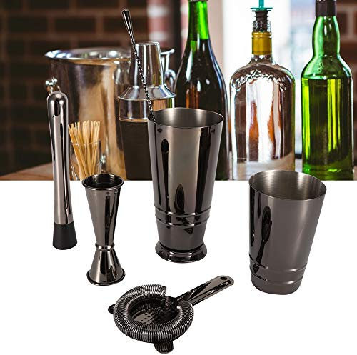 Nikou Juego de 5 coctelera Boston de acero inoxidable negro, taza medidora, colador, cuchara mezcladora, herramienta de camarero, accesorios de bar
