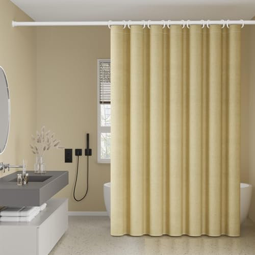 Beige Leinen Strukturierter wasserdichter Duschvorhang Anti-Schimmel Stoff Badvorhang für kleine Badewanne und Eckdusche waschbar 80 x 180 cm