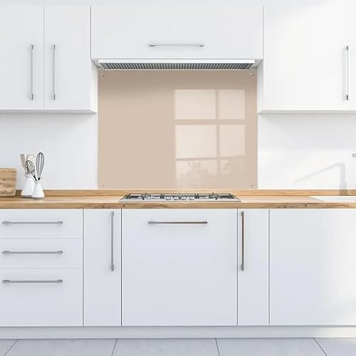 Caramel Latte Glass Kitchen Splashback Splatter Screen 6mm Toughened Polished Edge Glass Fittings Included (70 x 90cm)