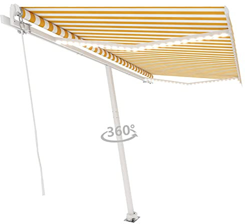 Gecheer Gelenkarmmarkise Einziehbar mit LED Markise Sonnenmarkise Balkonmarkise Sonnenschutz Standmarkise Terrasse Garten 400x350cm Gelb Weiß