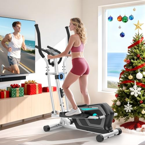 Vélo elliptique Magnétique avec 16 Niveaux de Résistance,Pulse Rate Grips & LCD Monitor,Pédale antidérapante,Velo elliptiques pour la Maison avec Porte-Bouteille,Capacité Max 130KG