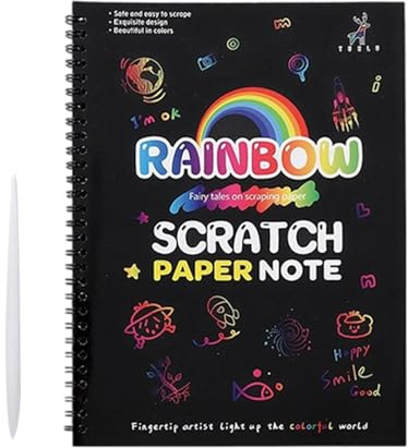 Kratzbuch, Mal-Notizbuch, Zeichenaktivitätsblock, Holzstift, interaktiver Spaß, ideal für Schule, Reisen, Zuhause, 26 x 19 cm, schwarzes Papier, 1 Set