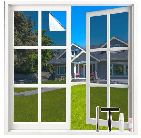 LEMON CLOUD Spiegelfolie Silber - Sonnenschutzfolie Fenster innen, Sichtschutz Fensterfolie von aussen Blickdicht Durchsichtig, Statische Selbstklebend, 115 X 400 cm mit Werkzeug | Sichtschutz Fensterfolie Blickdicht Durchsichtig Statische Selbstklebend Fenster Folie für Wohnzimmer Schlafzimmer Küche Büro
