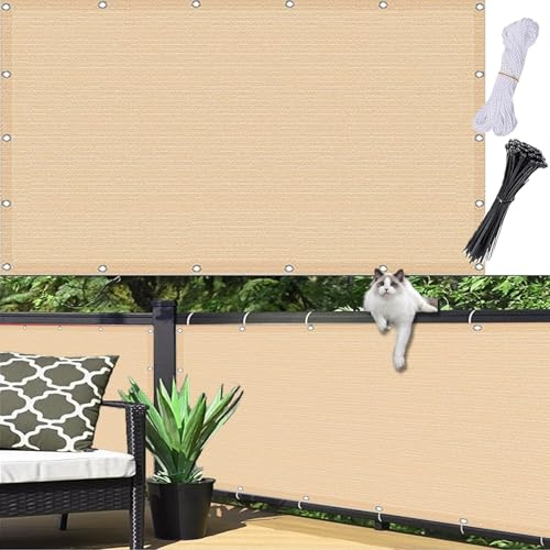 Balkonverkleidung 100 x 930 cm, 96% Privatsphäre, Windschutz Staubschutz Wetterfest, Beständig, Anti-Uv, Balkon Sichtschutz Balkonbespannung, mit Ösen Kordel für Garten, Creme Farben