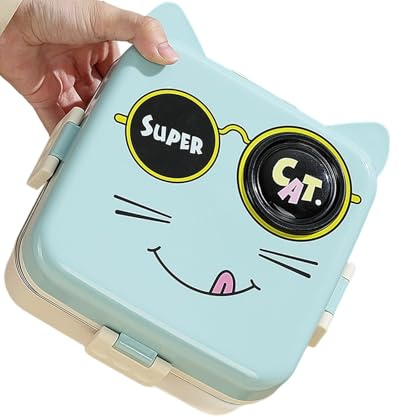 Lonchera de dibujos animados con 3 compartimentos, de acero inoxidable 304, a prueba de derrames, contenedor de alimentos a prueba de fugas