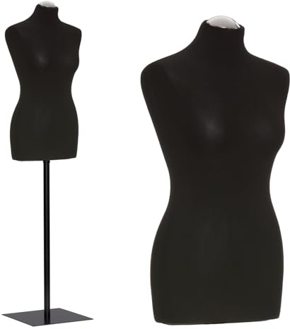 DummyDoll Schneiderpuppe weiblich Größe 34/36, Überzug schwarz, Fuß Metallplatte schwarz + Kappe
