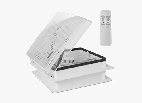 OstarkDom Ventilador de techo para caravanas 40cm*40cm, homologada 43R Claraboya, Nivel de ruido ultra bajo de escape reversible con sensor de lluvia, ventilador permanente de nivel automático
