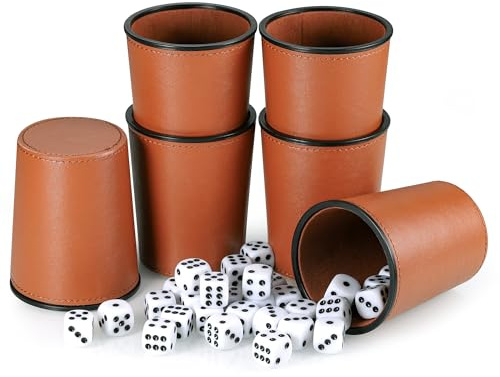 Würfelbecher Set mit 6 PU Leder Würfelbecher & 30 Würfeln, Schocken Set