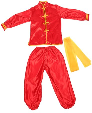 WHAMVOX Costume Arts Martiaux Garçon Fille Respirant Confortable Uniforme Tai Chi Traditionnel Chinois pour Entraînement et Performances Rouge Manches Longues