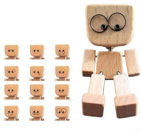 HOHOVYVY Rocking Wooden Figure with Magnetic Face Handmade Wobble Man Decorative Figure for Car Dashboard or Desk