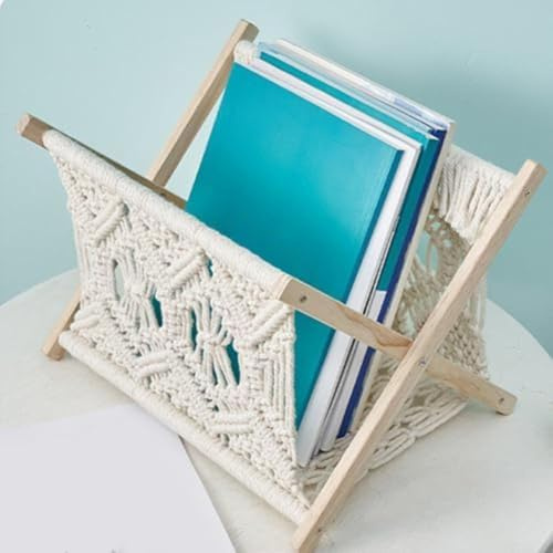 Estante de almacenamiento de revistas, soporte de almacenamiento tejido a mano con diseño plegable para libros, periódicos, tabletas y varios artículos pequeños