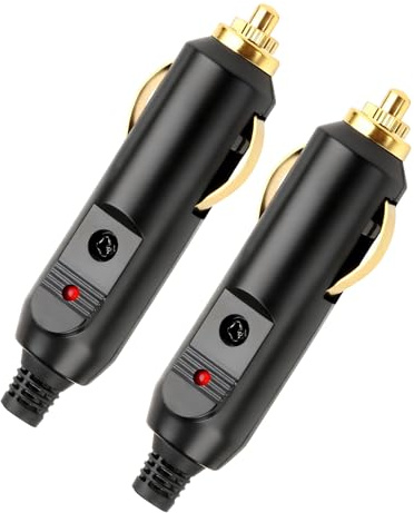 2 Stück 12 V/24 V Zigarettenanzünder Stecker 20 A mit Roter LED & 10 A/15 A Sicherung Ersatz KFZ Autostecker Vollkupfer AUX Buchse für Kühlbox DVD-Player Universal für Auto LKW PKW Wohnmobil
