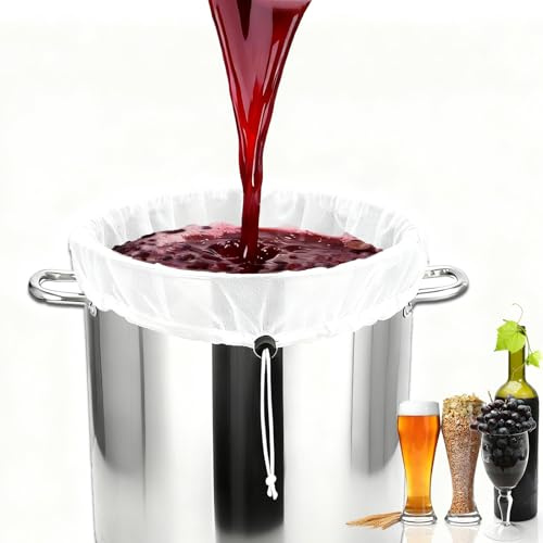Sacchetto Filtrante Riutilizzabile 66x56 cm, Sacchetti Filtranti per Alimenti con Coulisse, Bianco Sacchetti a Pressa, Filtri per Liquori per Frutta Verdura Vino Marmellata Birra e Latte Vegetale