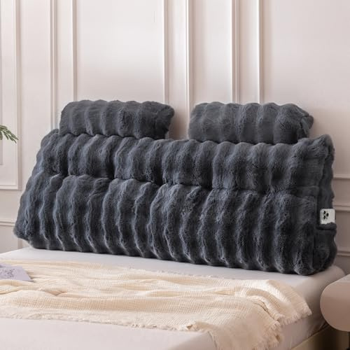 YOUR MOON Wedge Headboard Pillow Queen with 2 Neck Roll Pillows, Support Large Bed Bolster Pillows for Sitting Up in Bed, Large Triangular Wedge Backrest Cushion for Reading, Gray