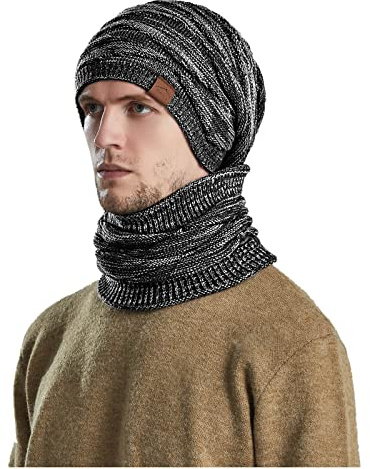Vintermössa pojke halsduk Coif-huva dammössa på vintern stickad och fleece mössor för vuxna vintermössa småbarn pojke, svart, one size
