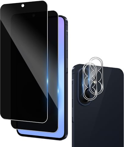 Wookfiss Privacy Vetro Temperato per Samsung Galaxy A37/A57 5G, 2 Pezzi Pellicola Protettiva e 2 Pezzi Pellicola Fotocamera, Durezza 9H, Anti Graffio Film compatibile con Samsung Galaxy A37/A57 5G