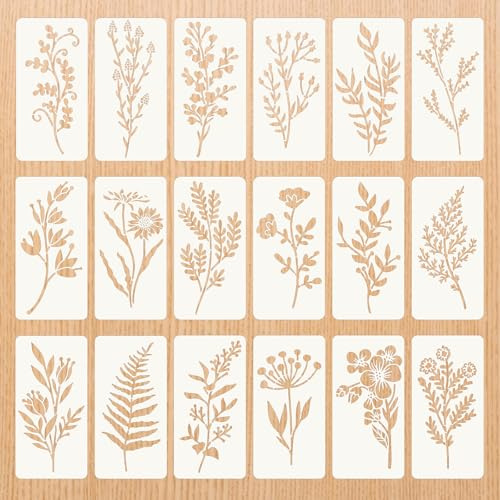 SHENLIU 18 Stück Blatt Blätter Schablone, Wiederverwendbar Wildblumen Schablonen zum Malen Malschablonen Textilgestaltung für Scrapbooking Holz Wand Fliesen Möbel Kunst Dekor (15 * 7,5 cm)
