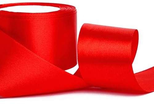JZK Nastro di raso rosso brillante largo 22 m e 5 cm, per confezioni regalo, nastro in tessuto per decorazione di torte, bouquet, matrimoni, feste di Natale, nastro decorativo per albero di Natale