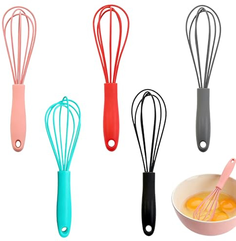Mini Schneebesen, 5-Teiliges 17 cm Silikon Schneebesen Quirl Mehrfarbig, Eierschläger Set Hitzebeständig für Kochen Backen Mischen Schlagen