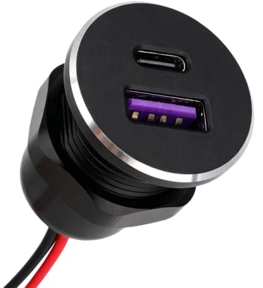 BTFO 12V USB Outlet Aluminum Car Charger PD30W & QC 18W Port Dual-Port | Cigarette Lighter Replacement Charger Socket for Car RV Boat Motorcycle Truck 22mm Hole Size Easy Flush- Mounted Installation