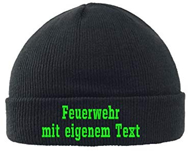Wolfszeit Strickmütze Feuerwehr 2-zeilig Bestickt - personalisiert