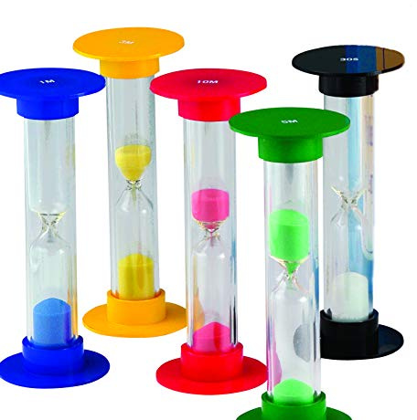 Riesen Sanduhren 14,5cm 5er Set mit unterschiedlichen Zeitspannen bunt im Koffer