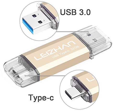 LEIZHAN USB Stick 32GB Type C Memory Stick OTG Speicherstick 2-in-1 Flash Drive USB 3.0 Pen Drive für PC/Laptop/Notebook, und andere USB-C (32GB,Gold)