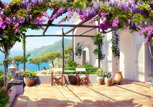 wandmotiv24 Fototapete Pergola Sonnenterrasse, XL 350 x 245 cm - 7 Teile, Wanddeko, Wandbild, Wandtapete, Villa, Finca, Mediterran M1083