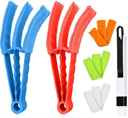 Yalbdopo Limpiador de persianas venecianas triples – 2 piezas extraíbles lavables, ventilación de coche, incluye 1 cepillo de limpieza para recogedor