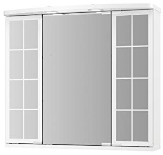 Jokey Spiegelschrank Binz MDF Holz in der Farbe Weiss mit Beleuchtung Landhausstil