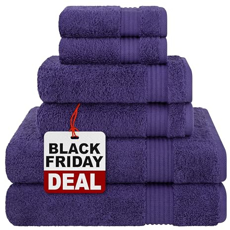 Cotton Paradise Juego de Toallas turcas de 6 Piezas, 100% algodón, Suaves, absorbentes, para baño, 2 Toallas de baño, 2 Toallas de Mano y 2 paños, Juego de Toallas Color Morado