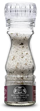 Valnerina Tartufi Gros Sel à Truffe Noire D'été | Sel Gastronomique Aromatisé pour tous les Plats, en particulier la Viande et le Poisson | Pot avec Moulin 100 gr.