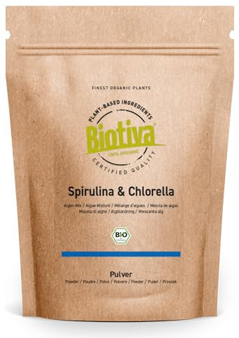 Chlorella et spiruline en poudre bio 500g - Algues - Végan - Chlorella Vulgaris - Conditionné et contrôlé en Allemagne - Biotiva