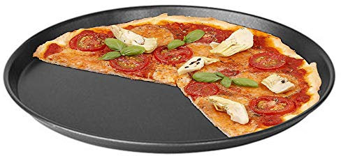Teglia da Forno Rotonda per Pizza con Rivestimento Antiaderente Vassoio in Metallo Tortiera Diametro 32cm per Pizze Torte e Crostate Colore Nero