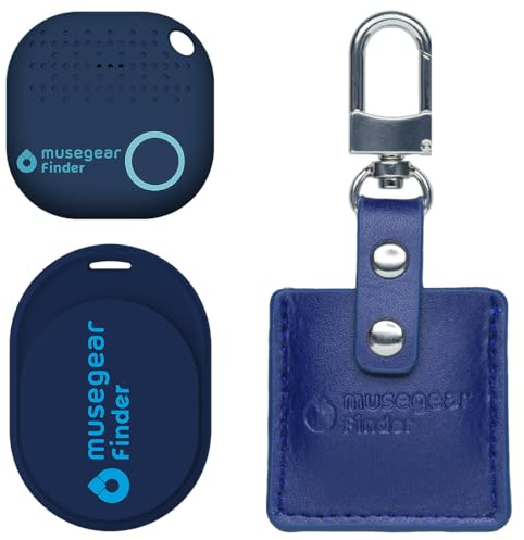 musegear Essentials: Schlüsselfinder mit Bluetooth App aus Deutschland I Special Bundle: Finder 2 dunkelblau, Finder mini dunkelblau, Finder 2 in Ledertasche Navy Blue I Maximaler Datenschutz