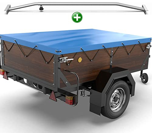 Tarpofix® Bâche pour remorque plate 150 x 105 x 7,5 cm + 1x arceau de bâche (réglable 100-145 cm) - Bache remorque PVC - Bâche de couverture pour diverses remorques de voitures de 350kg & 500kg