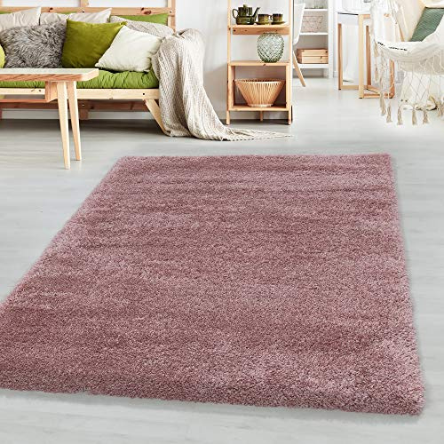 SIMPEX Shaggy Hochflor Teppich Rosa 200x290 cm Extra Weich & Waschbar Jute Rückseite für Fußbodenheizung, Einfarbig & Flauschig für Wohnzimmer & Schlafzimmer