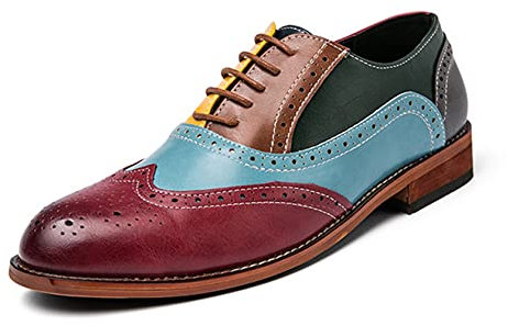 Zapatos de Vestir de Cuero con Cordones para Hombres, Oxford Transpirables de Corte Bajo Coloridos Brogue con Punta para Fiesta