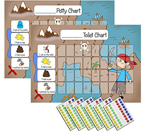 Pirate Potty Training Reward Chart -Toilet Training Chart for Toddlers & Children (TWIN PACK) with 270 Star Sticker