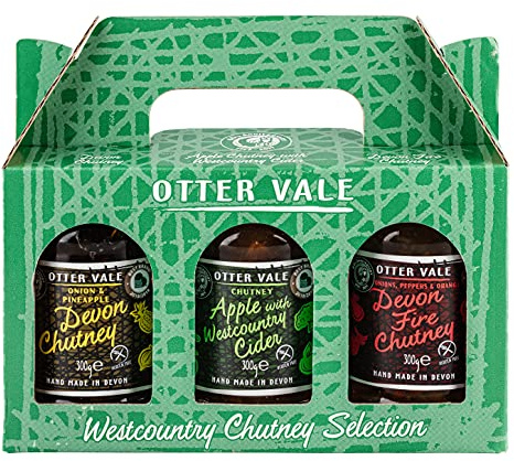 Otter Vale Westcountry Chutney Gift Pack, Three Great Award Winning Westcountry chutneys, Hand-Made in Devon, Gluten-Free, 3 x Glass Jars Total 900 g | Three Great Award Winning Westcountry chutneys, Hand-Made in Devon, Gluten-Free