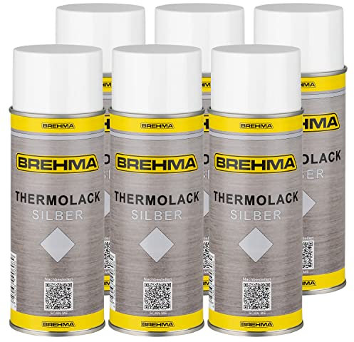 6xBREHMA Thermolack silber 400ml bis 600°C hitzebeständig Schutz Lack abriebfest mit Griff