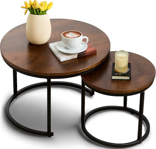 Home-Heaven® runda soffbord i brun trälook – set med 2 sidobord – vardagsrumsbord Ø60 cm & Ø40 cm