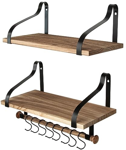 Gurfury Wooden Hanging Pot Rack with 8 Hooks - Farmhouse Style Wall Mount Multifunctional Cookware Organizer Rack Kitchen Storage for Pans Utensils (Natural)