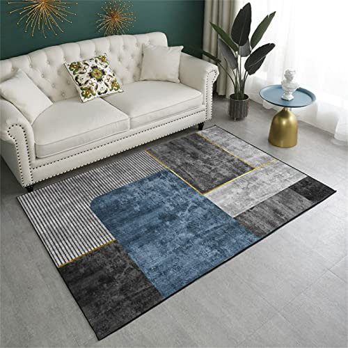 RUGMRZ Webteppich 90 x 190 cm Teppich Kinderzimmer Junge blau Selber Machen Einfache Grau-Blaue Geometrische Muster-Anti-Rutsch-Teppichmatte Günstig